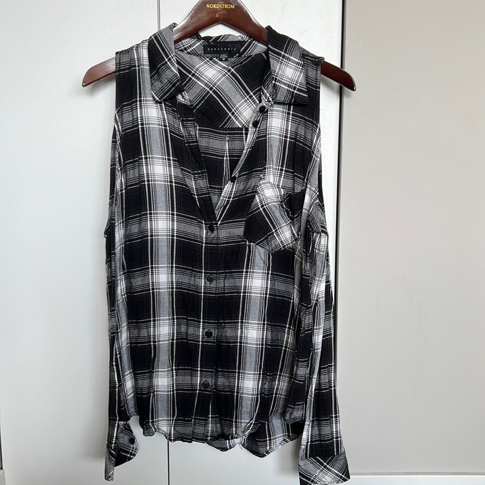 Sanctuary Black and White Plaid Button-Down Shirt